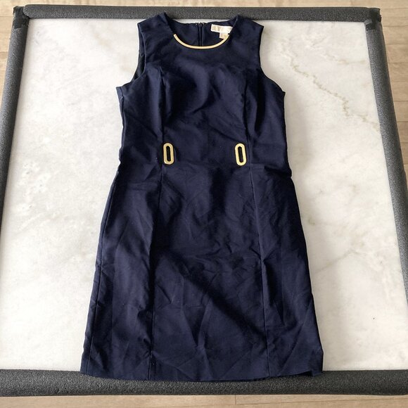 Michael Kors navy shift dress with gold hardware / accents sleeveless round neck - Picture 1 of 4